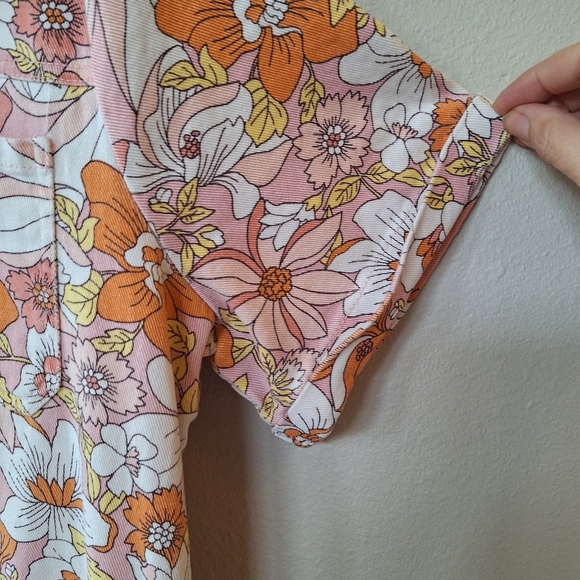 Skies are Blue Womens Retro Floral Denim Romper Button Zip Short sleeves Size M - Picture 3 of 11